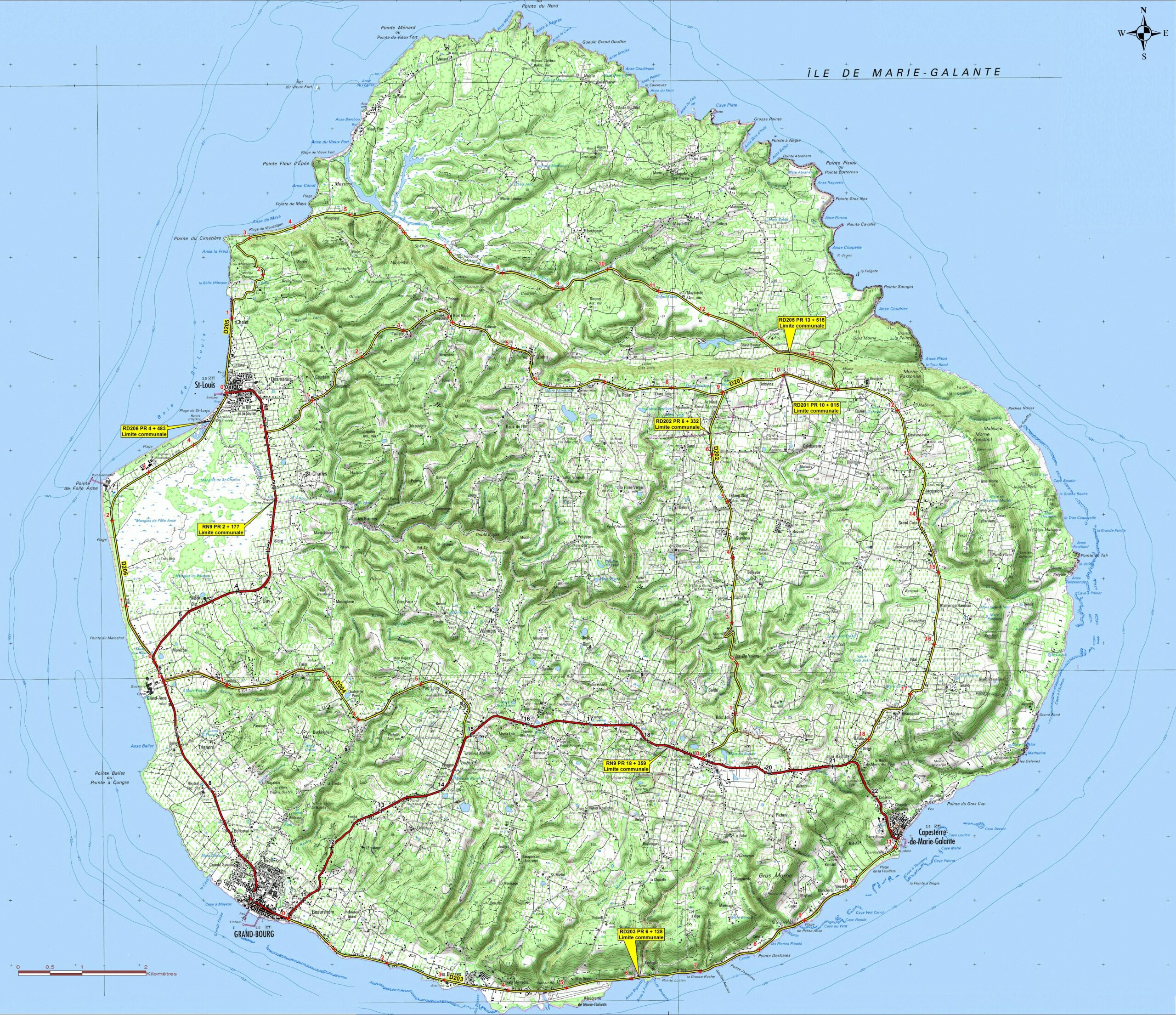 Carte des sentiers de randonnées de Marie-Galante